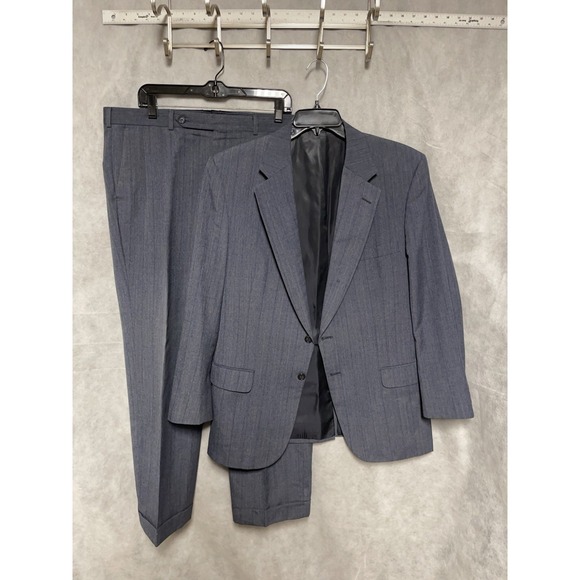 Burberry's Suit Men 42R Blue Red Striped 2B Academia Career Wool 38X29 Pant Luxe